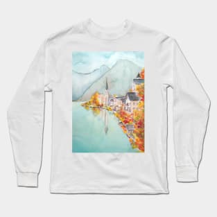 Hallstatt in autumn watercolor Long Sleeve T-Shirt